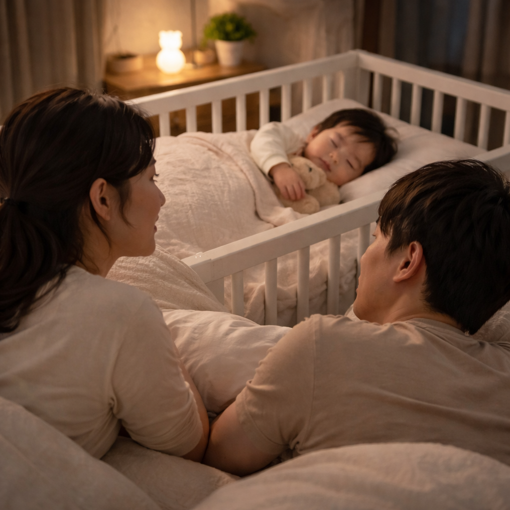 아기 분리수면을 고민하는 부모 모습