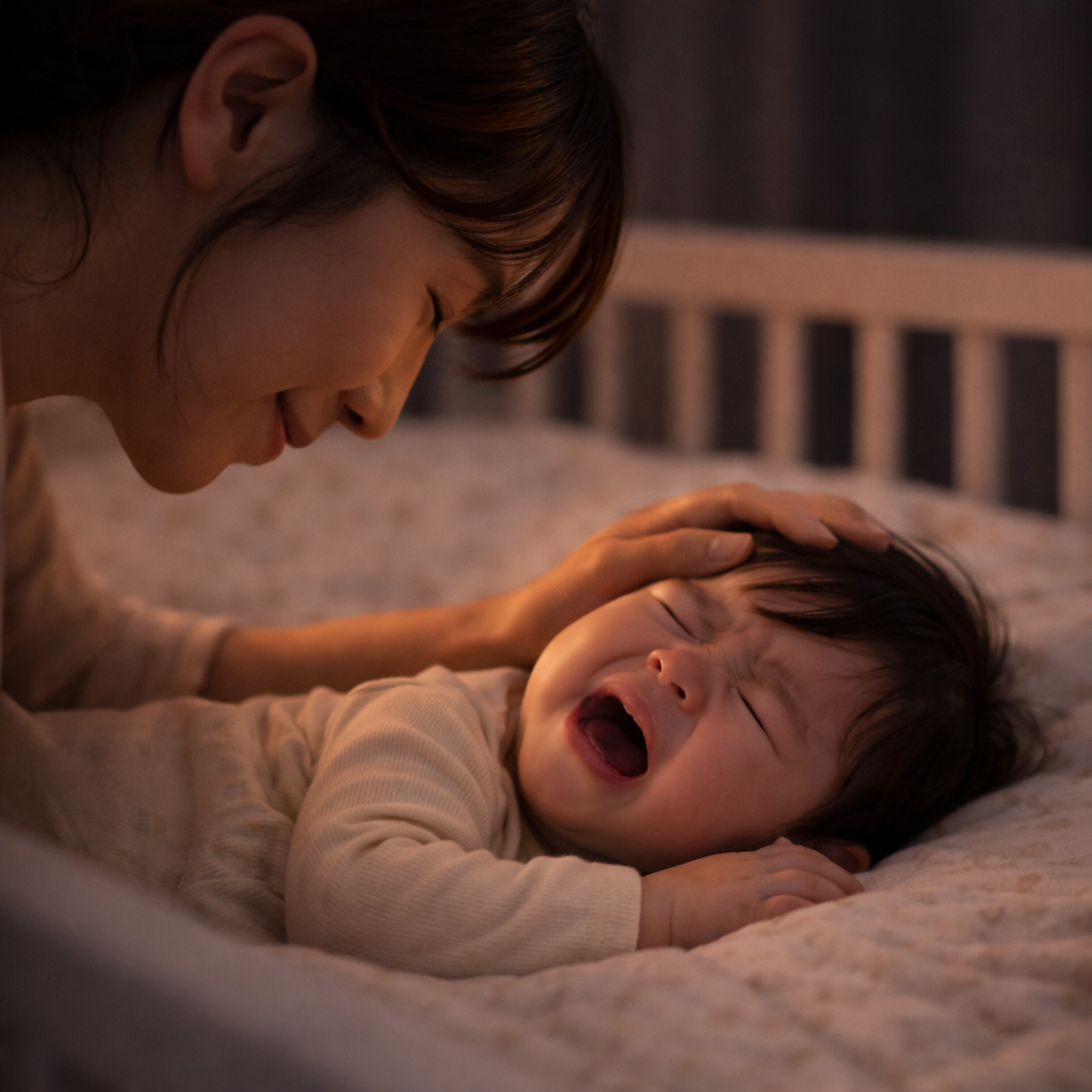 부모가 아기를 달래는 모습